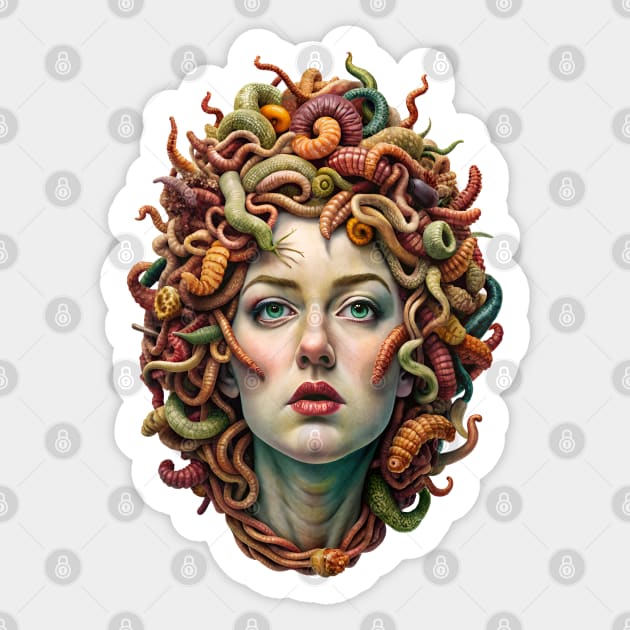 Medusa head - Woman with worms, surrealism weird Sticker by Ravenglow